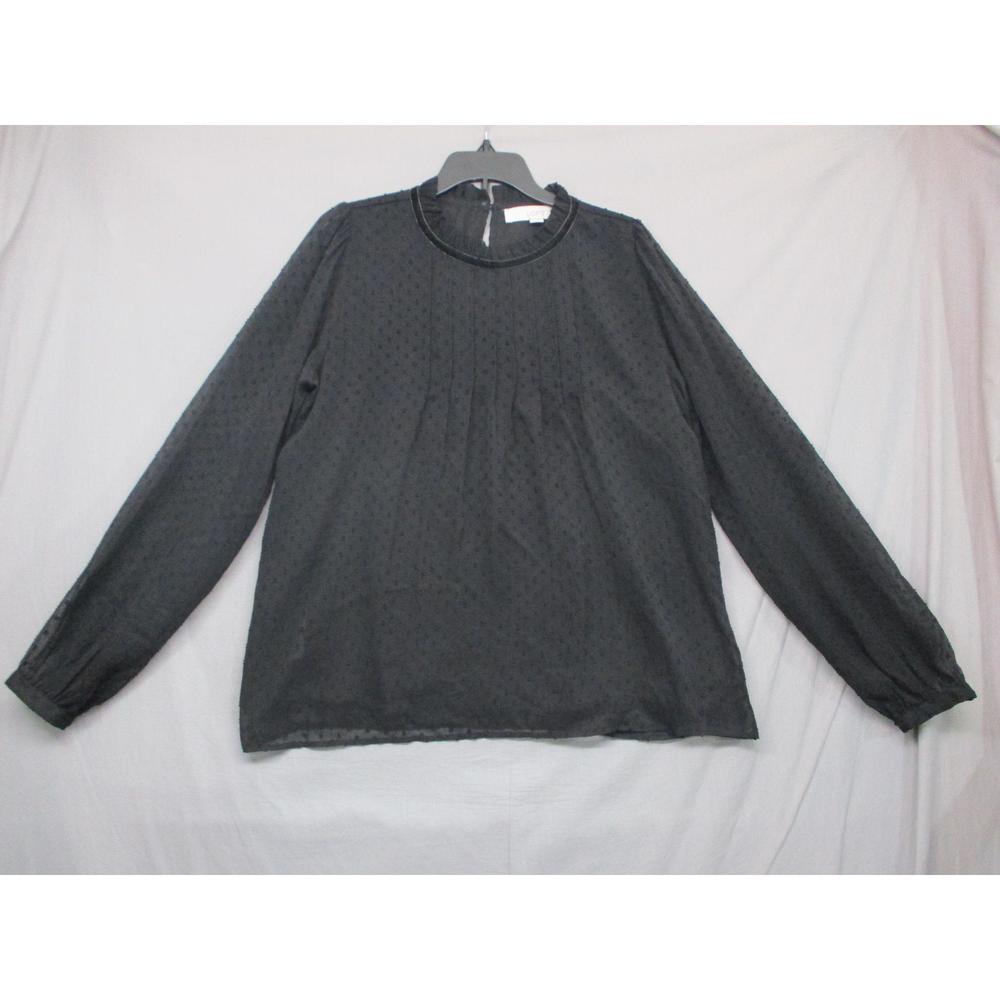 LOFT Sheer Polka Dot Blouse Ruffled Collar‎ Womens Size Extra Small